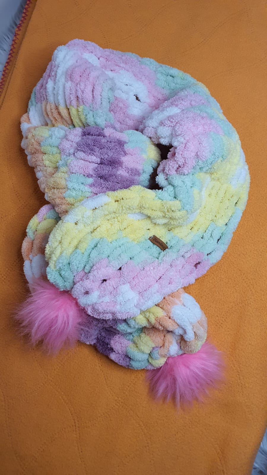 Rainbow tube with pompom