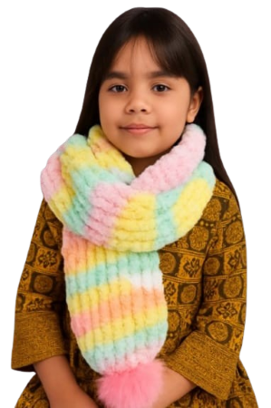 Model wearing a handmade scarf